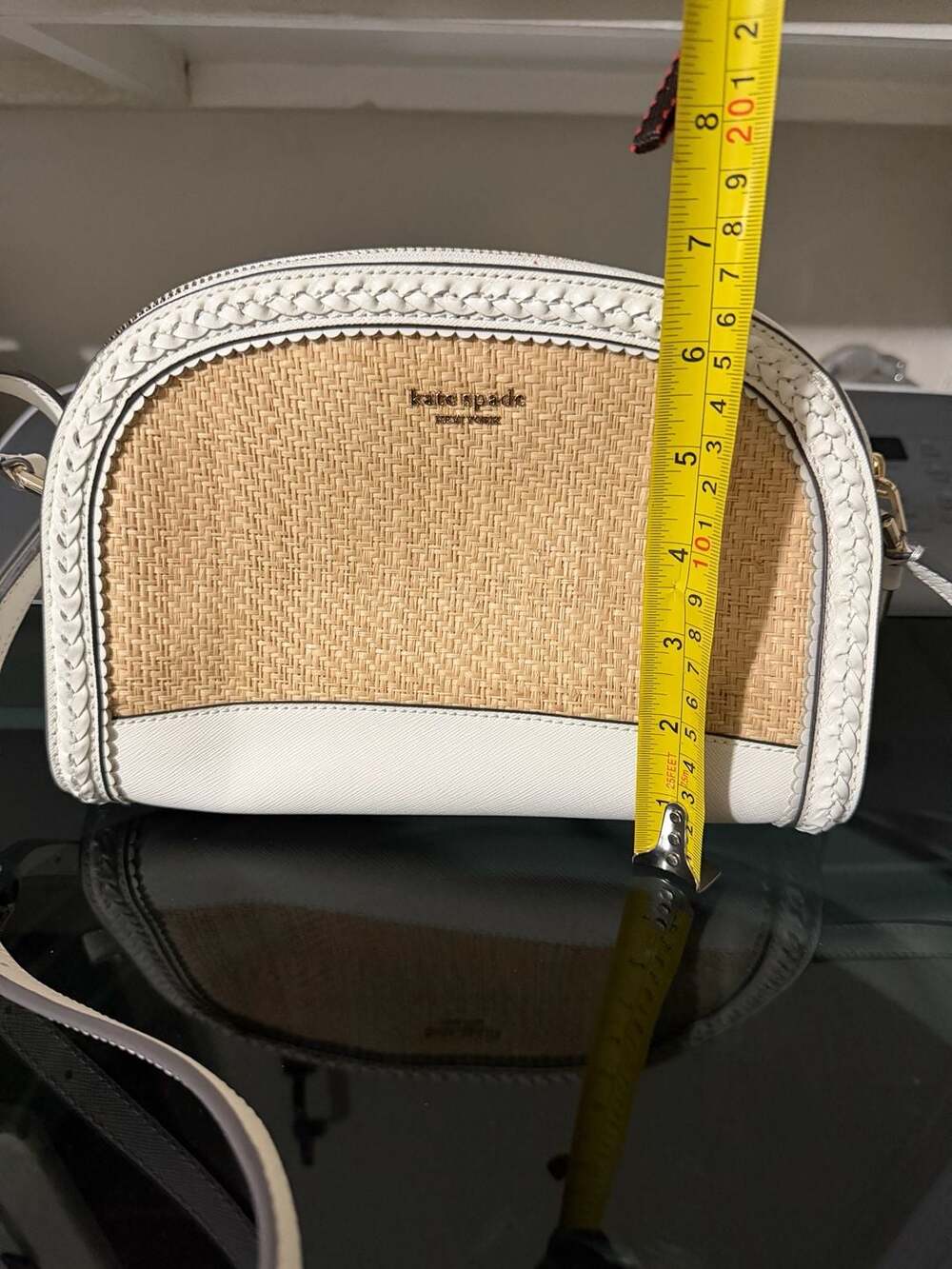 Kate Spade Sylvia Straw Dome Crossbody Bag White Leather